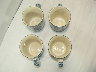 4 Tienshan Folk Craft CABIN IN THE SNOW Coffee Mugs Cups Spongeware Christmas 2