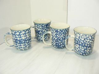 4 Tienshan Folk Craft CABIN IN THE SNOW Coffee Mugs Cups Spongeware Christmas 4