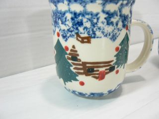 4 Tienshan Folk Craft CABIN IN THE SNOW Coffee Mugs Cups Spongeware Christmas 5