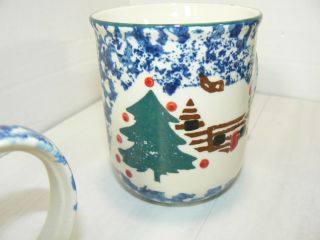 4 Tienshan Folk Craft CABIN IN THE SNOW Coffee Mugs Cups Spongeware Christmas 6