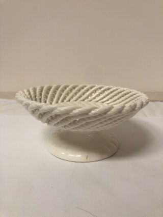 Vintage Spain White Ceramic Pottery Woven Rope Footed Dish ??” Tall