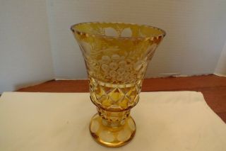 Vintage Amber Cut To Clear Bohemian Crystal Vase 8 In Tall
