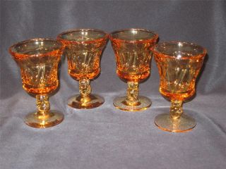 4 Fostoria Jamestown Pattern Amber Glass 4 Oz Juice Water Footed Goblets Glasses