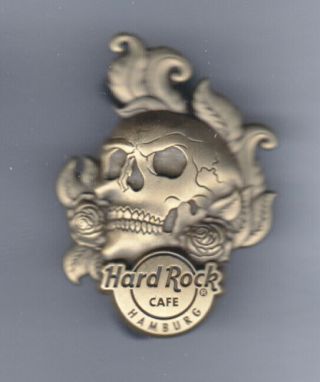 Hard Rock Cafe Pin: Hamburg 3d Gold Skull & Roses Le300