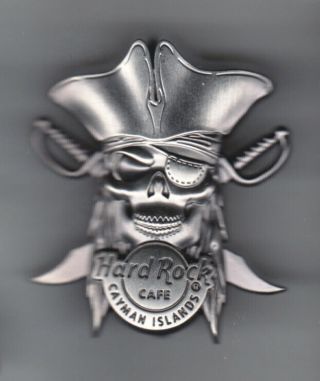 Hard Rock Cafe Pin: Cayman Islands 3d Silver Pirate Skull Le500