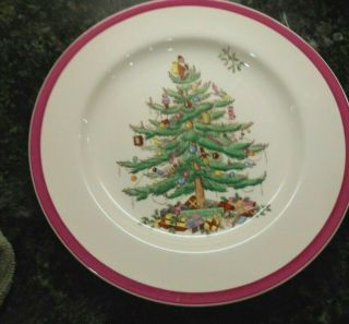 Vintage Magenta Trim Copeland Spode Christmas Tree Dinner Plate England 10&5/8 "