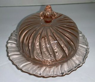 Vintage Pink Depression Glass Round Butter Dish With Lid