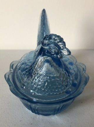 Fenton Light Blue Glass Hen Chicken On Nest Dish Covered Lid Candy Jewelry 2