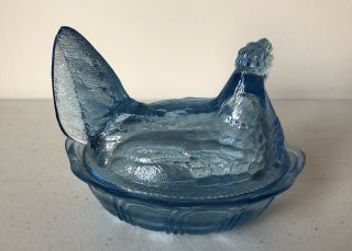 Fenton Light Blue Glass Hen Chicken On Nest Dish Covered Lid Candy Jewelry 3