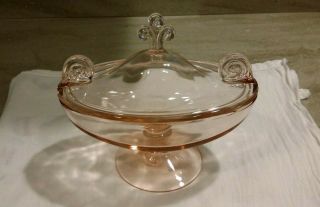 Vintage Pink Depression Glass Candy Dish With Lid
