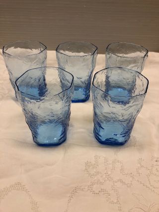 Set Of 5 Light Blue Depression Glass Water Glasses Octagon Shape