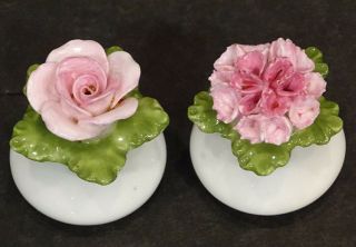 Aynsley Bone China Vintage Pink Rose Carnation Porcelain Salt & Pepper Shakers