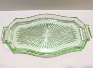 Hazel Atlas Green Uranium Depression Glass Relish Candy Dish Ribbon Pattern