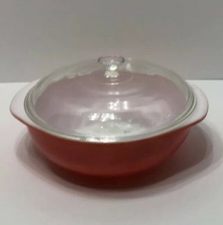 Vtg 2 Qt Flamingo Pink Round Pyrex 024 Casserole Bowl Dish & Glass Knob Lid