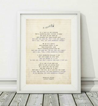 394 Eric Clapton - Wonderful Tonight - Song Lyric Art Poster Print - Sizes A4 A3