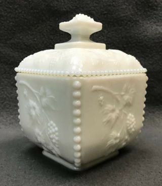 Vintage Blackberry Milk Glass Covered Candy Dish Bowl Square Westmoreland Lid