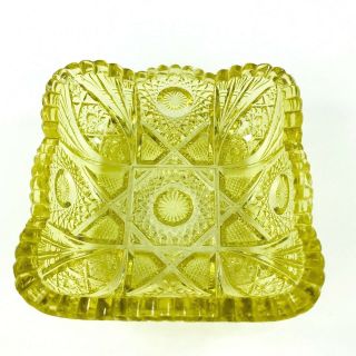 Vintage Yellow Glass Candy Relish Dish Square Scalloped Edge Pressed 5.  5 Inch