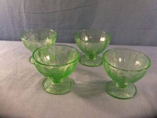 Set Of 4 Jeannette Floral Poinsettia Green Depression Glass Sherbets