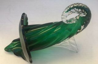 Murano SEGUSO ART GLASS CORNUCOPIA VASE Emerald Green & Clear 1960 - 70 VINTAGE 2