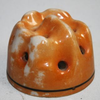 Vtg Flower Frog Czechoslovakia Marked Orange Pottery Porcelain Mid Century Mod