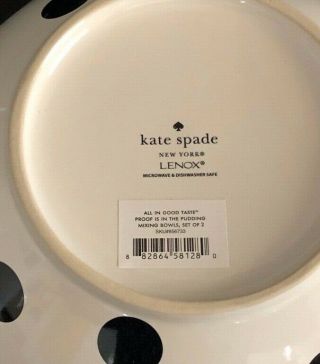 Kate Spade All in Good Taste Black Mixing Bowl White Polka Dot Serving Lenox 4
