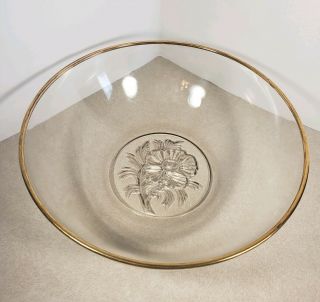 Vintage Large Glass Bowl 10.  5 " Gold Trimmed With Flowers In The Bottom