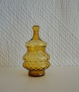 Vintage Retro Amber Hobnail Glass Lolly Apothecary Jar Circus Tent Lid 8 " (20cm)