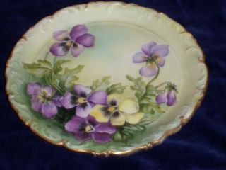 Antique " T & V " Limoges France - Hand Painted Porcelain Dish With Violets