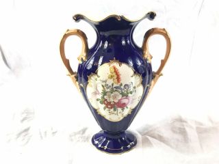 Vintage Footed Handled Pottery Vase,  Colors,