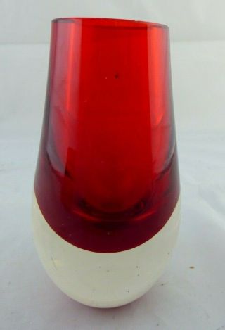 Vintage Murano Ruby Red Cased Glass Vase