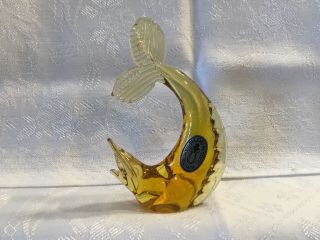 Vintage Pilgrim Hand Blown Glass Yellow Amber Fish With Label