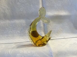 Vintage Pilgrim Hand Blown Glass Yellow Amber fish With Label 3