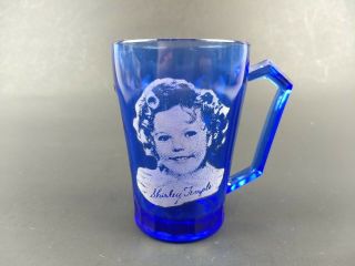 Vintage 1930s Hazel - Atlas Shirley Temple Cobalt Blue Glass Cup Mug 3.  5”