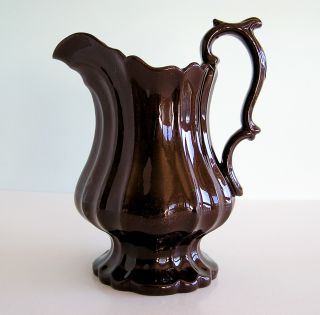 Antique Staffordshire Chocolate Brown Glaze Rib Molded Large Milk Pitcher C1830