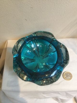Vintage Blue Controlled Bubble Dish/Ash Tray.  (Could be Whitefriars or Murano ?) 2