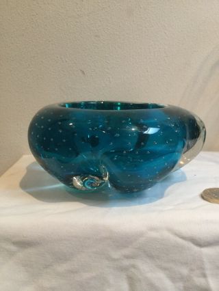 Vintage Blue Controlled Bubble Dish/Ash Tray.  (Could be Whitefriars or Murano ?) 3