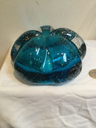 Vintage Blue Controlled Bubble Dish/Ash Tray.  (Could be Whitefriars or Murano ?) 4