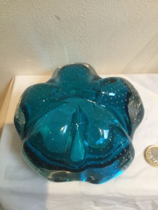 Vintage Blue Controlled Bubble Dish/Ash Tray.  (Could be Whitefriars or Murano ?) 5