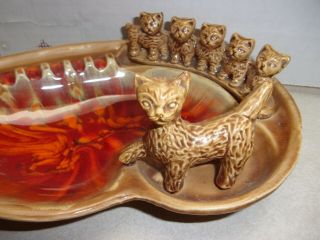 Vintage California Pottery Ashtray Cat With Kittens Stamped