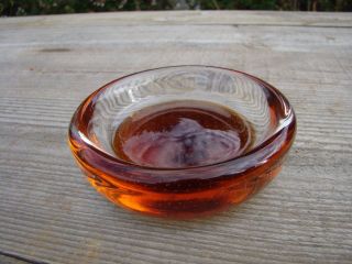 Ciig Caithness Heavy Amber/ Orange Art Glass Bowl With Bubbles