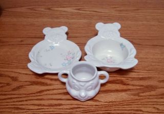 Pfaltzgraff Tea Rose 3 Pc Child Set Bear Bowl,  Cup And Dish Cute Made In Usa