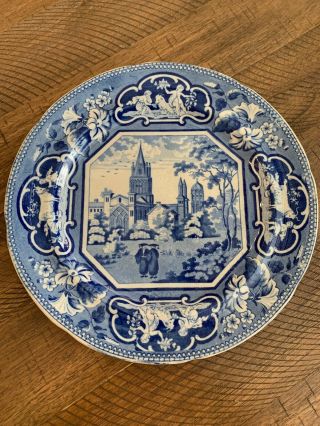 Antique J&w Ridgway Blue Staffordshire Dinner Plate Christ Church Oxford