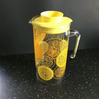 Vintage Pyrex Glass Orange Juice Lemonade Pitcher W/ Lid 3520