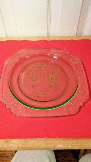 Parrot Sylvan Green Depression Glass 9 " Dinner Plate