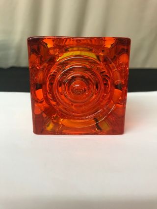 Vintage Viking Art Glass Bullseye Glimmer Cube Candle Holder Orange Small 2.  5”
