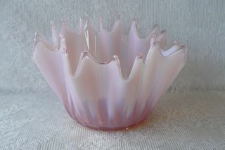 Vintage Fostoria Art Glass Heirloom Pink Opalescent Ribbed Handkerchief Bowl