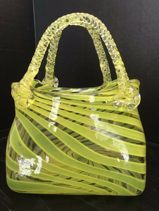 Murano Style Hand Blown Studio Art Glass Handbag - Purse.  Vase - Planter Beautifu 2