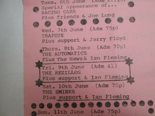 Marquee Club Listings Vintage Flyer 1978 Rezillos Chelsea Adam And The Ants Etc 5