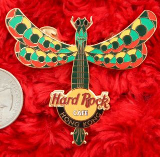 Hard Rock Cafe Pin Hong Kong Dragon Fly Guitar Xl Insect Hat Lapel Logo Japan