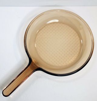 Vintage Corning Pyrex Vision Ware 10in With Waffle Bottom Amber Skillet France